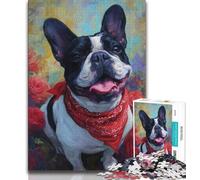 Happy French Bulldog Jigsaw Puzzles for Teenagers 1000 Piece Puzzle,Help The Brain Exercise Addictive Toys to Cultivate Patience A Work of Art 38x52cm