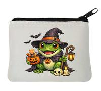 Happy Frog Dressed in Halloween Costume Neoprene Coin Purse Pouch 10x11cm White
