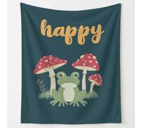 Happy Frog Flannel Throw Blanket, Country Animal Mushroom Soft Blanket for Bed Sofa Couch, Microfibre Fluffy Blankets for Kids Adults, 200 x 200 cm Blue