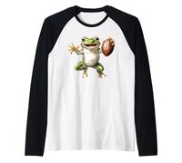 Happy Frog Holding American Football Watercolor Raglan Baseball Tee