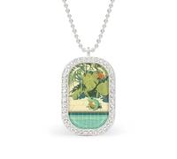 Happy Frog in The Pool Rectangle Pendant Necklace Silver Women Jewelry Alloy Keychain Tag Jewelry