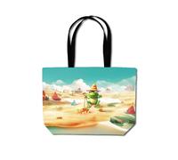 Happy Frog On A Beach Holiday Beach Shopper Tote Bag Warren Reed - Designer Yellow One Size