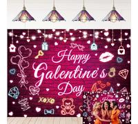 Happy Galentine's Day Backdrop Neon Heart Brick Wall Background Celebrations Galentines Theme Party Banner Galentine's Day Decorations Supplies Props (6X4FT (180x120cm))