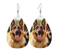 Happy german shepherd Earrings for Women Teardrop Leather Earring Double Sided Drop Dangle Earrings Lightweight Women's Ear Accessories Jewelry Fashion Birthday Gift