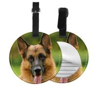 Happy German Shepherd Printed,Luggage Tags Pu Leather Name Tag Travel Suitcase Identifier ID Tags Durable Baggage Label 2 pcs