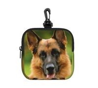 Happy German Shepherd Printed, Square Zipper Storage Bag, Neoprene Coin Purse, Small Wallets, Change Pouch, Change Purse