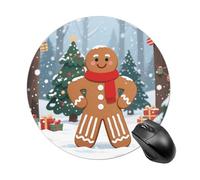 Happy Gingerbread Man Gaming Mouse Pad Non-Slip Rubber Base Waterproof Round Mouse Pads for Desk Personalized Gaming Mousepad for Laptop Computer Home Office Decor Desk Accessories 7.8x7.8 Inch