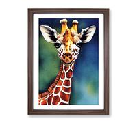 Happy Giraffe Framed Print | A2 Walnut Framed Wall Art | Ready to Hang | Modern Animal Picture | Living Room Bedroom Lounge Office