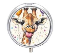 Happy Giraffe with Tongue Out Round Pill Box Organiser 3 Compartment Medicine Case