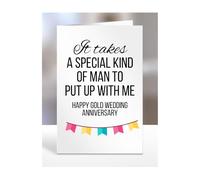 Happy Gold Wedding Anniversary Card, Birthday Gifts for Husband, Boyfriend, Partner, Spouse, Funny, Valentines Gifts for Him, Presents for Men, A5-191_137
