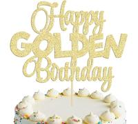 Happy Golden Birthday Cake Topper 1/10/15/18/21/25/30/40/100th Birthday Cake Topper 50/60/70/80/90th Decorations Golden Party Decorations