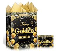 Happy Golden Birthday Gift Bag Black Gold Birthday Decorations It's My Golden Gift Wrapping Paper Bag Gift for Women Men 21st 24th 25th 28th 30th Party Favor Supplies