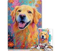 Happy Golden Retriever Jigsaw Puzzles for Adults Teenagers Jigsaws Puzzle,Challenging Game And Family Play for Is Ideal As A Gift for The Whole Family 50x75cm