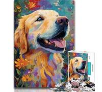 Happy Golden Retriever Jigsaw Puzzles for Teenagers 1000 Jigsaws,Toys Educational Games Stress Relieving Suitable for Desktop Decoration (38x26cm)