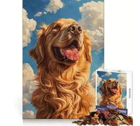Happy Golden Retriever Jigsaw Puzzles for Teenagers 1000 Pieces Memory Train Fine Thick Home Game Birthday Present (50x75cm)