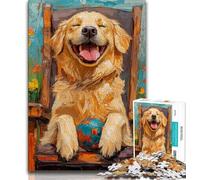 Happy Golden Retriever Jigsaw Puzzles for Teenagers,Challenging Game And Family Play with Fully Interlocking Randomly Shaped Pieces (38x26cm)