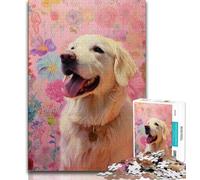 Happy Golden Retriever Jigsaws Puzzles 1000 Pieces for Adults Gifts,Stress Reliever Staycation Kill Time with Matching Poster And Trivia Sheet (50x75cm)