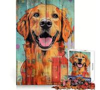 Happy Golden Retriever on Wood 1000 Piece Jigsaw Puzzles for Adults Jigsaw Brain Think Pastime Game Real Challenge Xmas Santa Gift (50x75cm)