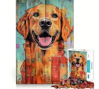 Happy Golden Retriever on Wood 1000 Piece Jigsaw Puzzles for Adults Jigsaw Brain Think Pastime Game Real Challenge Xmas Santa Gift (50x75cm)