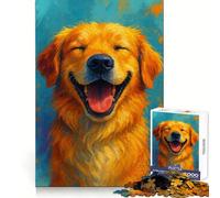 Happy Golden Retriever Painting Jigsaw Puzzles for Teenagers 1000 Brain Think Precise Cut Real Challenge Art Piece (38x52cm)