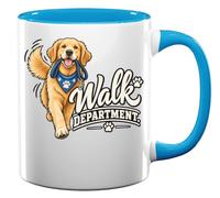 Happy Golden Retriever Ready for Walk Ceramic Tea Coffee Mug Light Blue