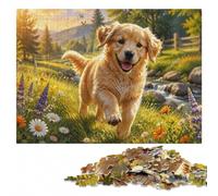 Happy Golden Retriever Running Through Water Jigsaw Puzzle, 1000 Pieces | Colour and shape sorting - a clear section-by-section approach during indoor leisure.