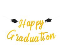 Happy Graduation Banner Black and Gold Graduation Bunting Banner 2025 Congrats Grad Hat Paper Garland Graduation Signs for Graduation Party Decorations Photo Backdrop Y7HJBYMLQ