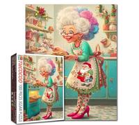 Happy Grandmas 1000 Piece Jigsaw Puzzle for Adults Old Lady Wearing Santa Claus Apron Jigsaw Puzzle Chritsmas Kitchen 1000 Pieces Puzzles 20''x27”inch DIY Craft Puzzle Art Home Wall Decor Family Game
