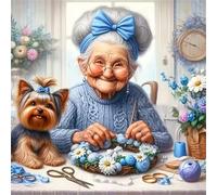 Happy Granny Dog Jigsaw Puzzle 150 Pieces 65x65cm/26x26inch, Difficult jigsaw puzzles for Adults 150, Beautiful Art work, Great Festive Puzzle Gift for Men/Women