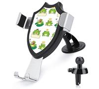Happy Green Frogs Cartoon Characters Set on White Car Phone Mount Stand, Hands Free Cell Mobile Phone Holder, Non-Slip Ultra Stable Universal Fit Automobile Clamp Cradle