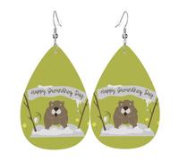 Happy Groundhog Day Leather Earrings For Women Water Drop Earrings Lightweight Dangle Earrings Jewelry