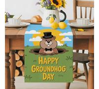 Happy Groundhog Day Table Runner 72 Inches Long,Table Runners Kitchen Dining Tables Decoration for Home Party Decor, Cartoon Groundhog on Meadow Tables Runner Wedding Dresser Scarf