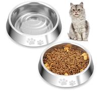 HAPPY HACHI Cat Feeding Bowls,2Pcs Stainless Steel Cat Food Bowls With Non-slip Rubber Base,Metal Dog Water Dish for indoor Kitten Puppy, Easy to Clean (200 ml)