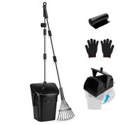 HAPPY HACHI Dog Pooper Scooper Large Swivel Bin & Rake & Gloves with 20 Waste Bags, 40.16" Pooper Scooper Long Handle Odorless Poo Bin Metal Poop Picker Upper for Dog Waste, Yard, Garden, Grass