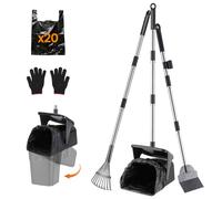 HAPPY HACHI Dog Pooper Scooper Large Swivel Bin & Rake & Spade Gloves with 20 Waste Bags, 40.16" Pooper Scooper Long Handle Odorless Poo Bin Metal Poop Picker Upper for Dog Waste, Yard, Garden, Grass