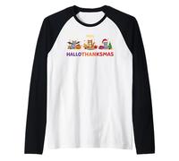 Happy Hallothanksmas Cats Cute Holiday Trio Raglan Baseball Tee
