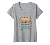 Happy Hallothanksmas Fall Winter Spring Holiday Fusion V-Neck T-Shirt, Women, Heather Grey, XL