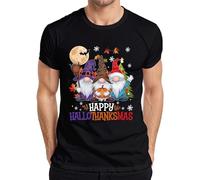 Happy HalloThanksmas Gnomes Halloween Christmas Design Fun Men's T-Shirt, black, L