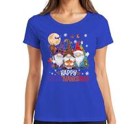Happy HalloThanksmas Gnomes Halloween Christmas Design Fun Women's T-Shirt, blue, L