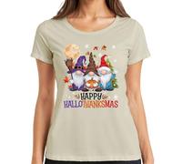 Happy HalloThanksmas Gnomes Halloween Christmas Design Fun Women's T-Shirt, natural, 3XL