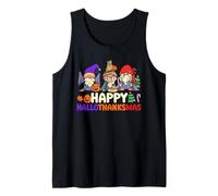 Happy Hallothanksmas Halloween Thanksgiving Christmas Gnomes Tank Top