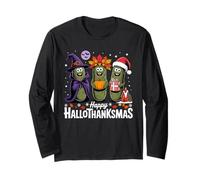 Happy Hallothanksmas Pickle Halloween Thanksgiving Xmas Fun Long Sleeve T-Shirt