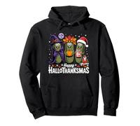 Happy Hallothanksmas Pickle Halloween Thanksgiving Xmas Fun Pullover Hoodie