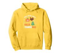 Happy Hallothanksmas Triple Holiday Threat Celebration Pullover Hoodie, Adult Unisex, Lemon, XL