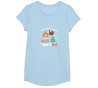 Happy Hallothanksmas Triple Holiday Threat Celebration T-Shirt, Girls, Baby Blue, Large