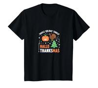 Happy Hallothanksmas Triple Holiday Threat Celebration T-Shirt, Kids, Black, 2 Years