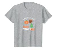 Happy Hallothanksmas Triple Holiday Threat Celebration T-Shirt, Kids, Heather Grey, 8 Years