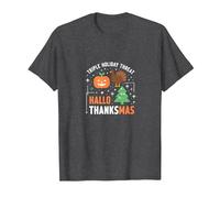 Happy Hallothanksmas Triple Holiday Threat Celebration T-Shirt, Men, Dark Heather Grey, 3XL