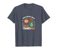 Happy Hallothanksmas Triple Holiday Threat Celebration T-Shirt, Men, Heather Blue, L
