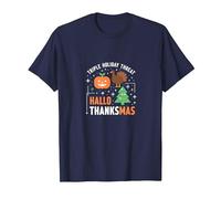 Happy Hallothanksmas Triple Holiday Threat Celebration T-Shirt, Men, Navy, 6XL
